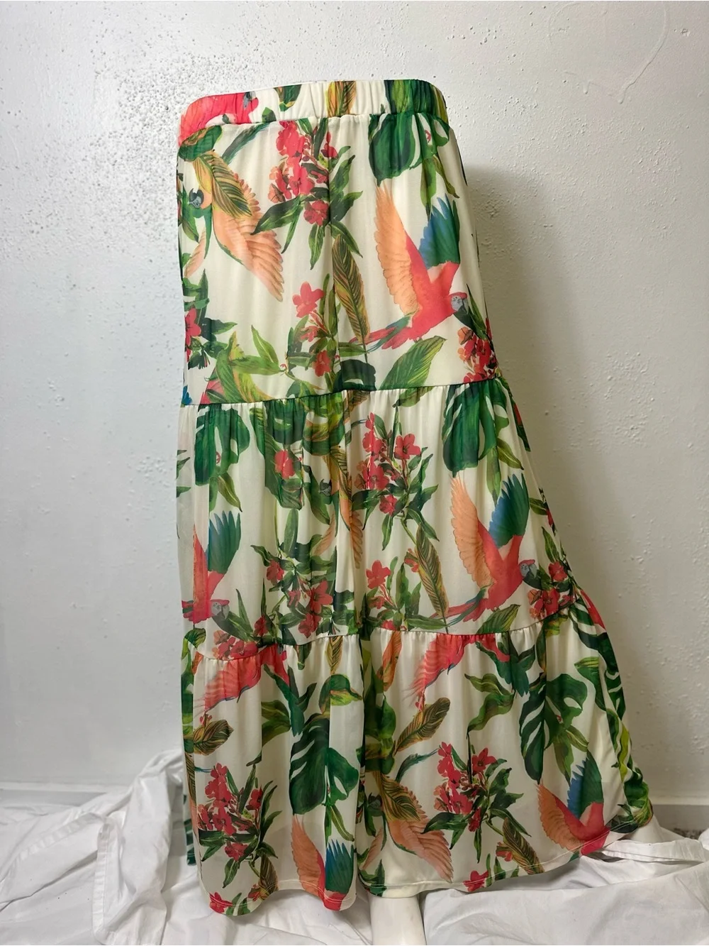 G by Giuliana Printed Aria Mesh Knit Tiered Maxi Skirt Multicolored Size Small